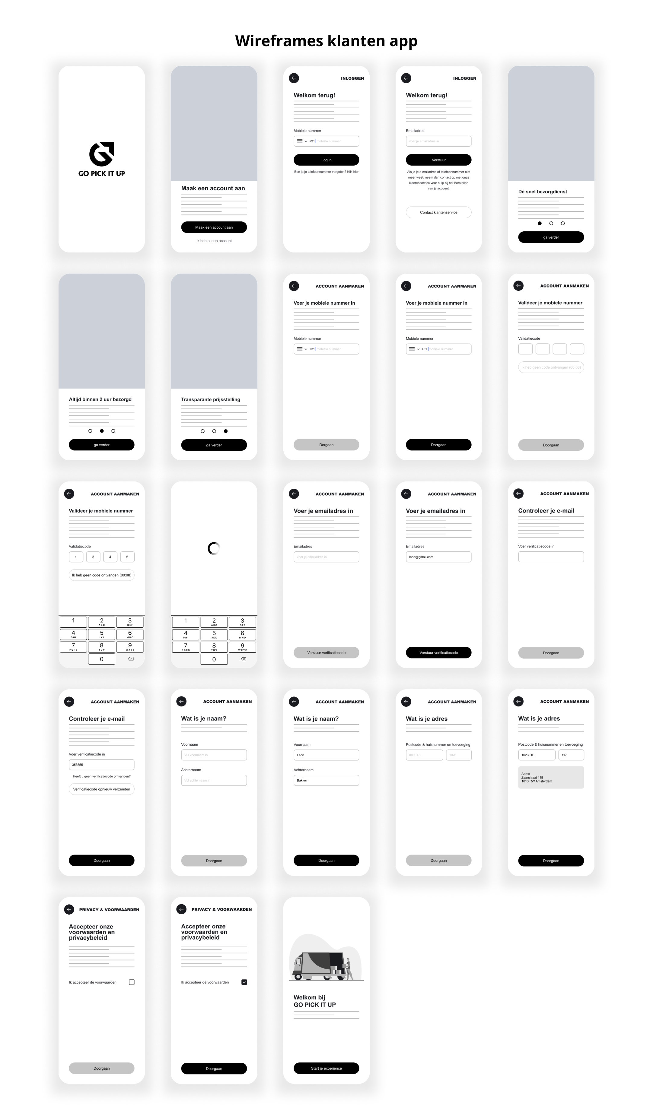 Wireframes Klantenapp