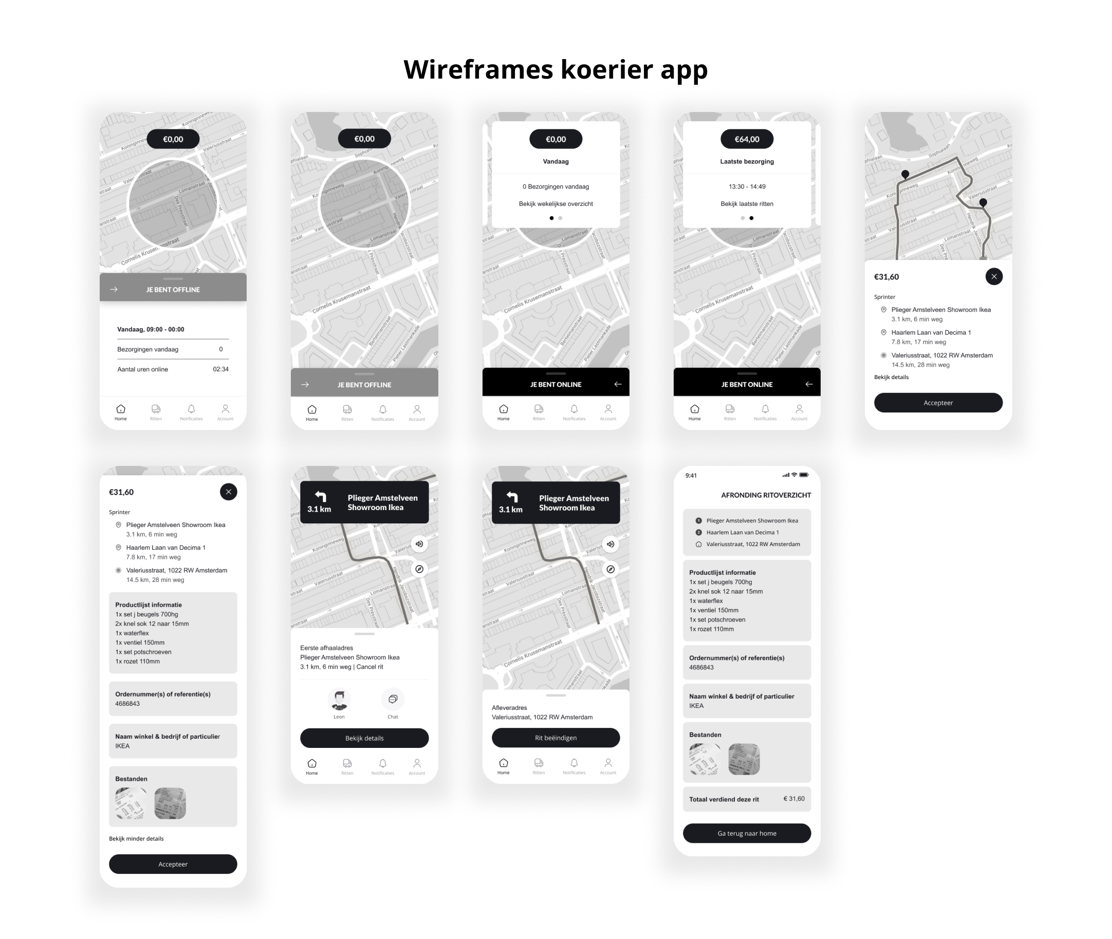 Wireframes Koerierapp